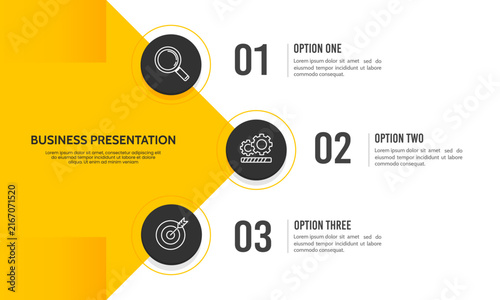 Business Presentation Yellow Modern Infographic Design with 3 Options. Plan, Strategy and Report. Vector illustration.