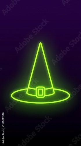 Neon green witch hat icon for Halloween party design and magical holiday celebration graphics
