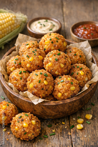 Crispy Corn Fritters with Condiments
