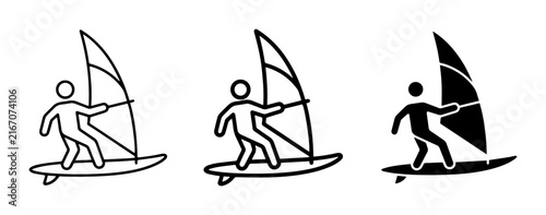 Windsurfing Icons Set, Water Sport Silhouette Collection, Extreme Activity Graphics