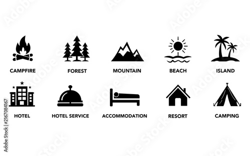 Travel Icons Set Campfire pictograms silhouette
