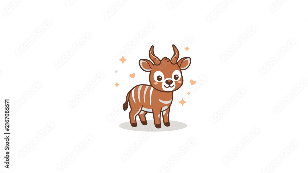 Obraz premium Striped baby bongo antelope cartoon illustration.