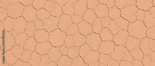 Sun-baked terracotta clay ground cracks, background