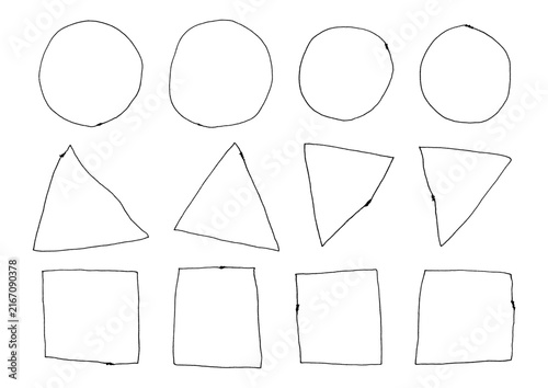 つなぎ目がアクセントの丸三角四角の手描きフレーム（黒）