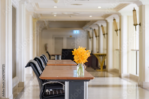 Classic Hotel Corridor Desks with Yellow Orchid Vase Decoration