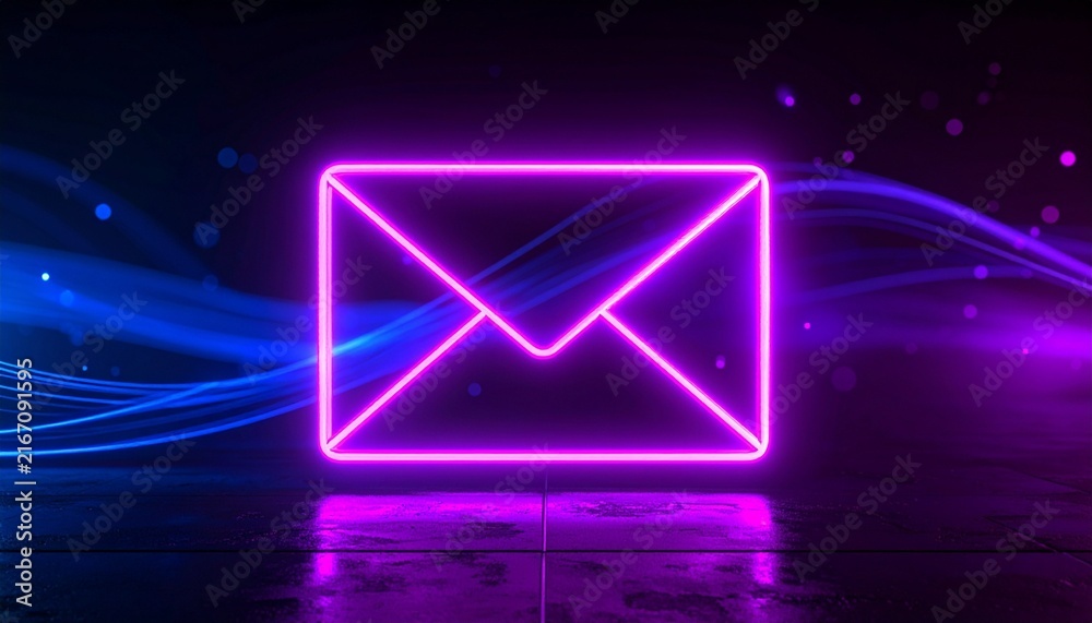 Naklejka premium Neon glowing envelope icon digital futuristic communication