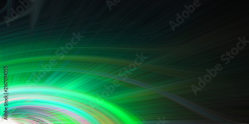 Swirling green light fibers forming an artistic tunnel effect for dark digital designs.