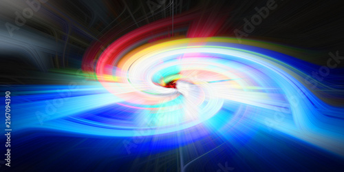 Twirling multicolored light vortex on dark background for futuristic energy displays.