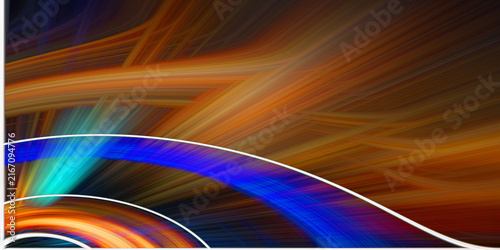 Vibrant orange and blue fiber optic lines with curved white borders for tech themes.
