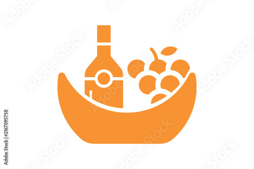 Set of wine bottle glass and grapes with  illustration.