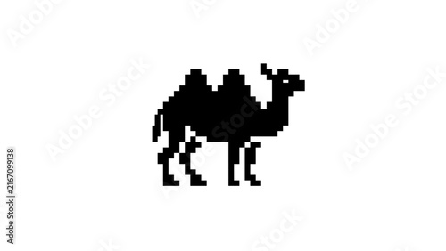 Walking camel pixel art silhouette for retro game design.