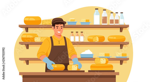 Young boy in yellow shirt sitting on wooden blocks at workbench.
