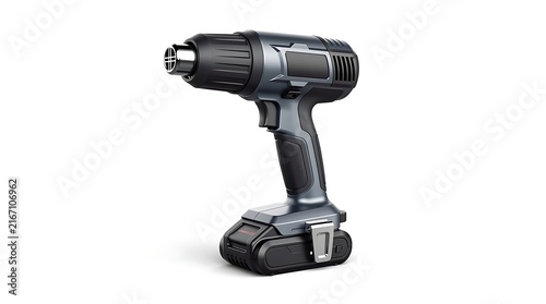 A modern cordless heat gun with a dark gray finish stands against a white background.