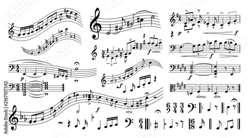 Quadro su tela Musical sheet composition featuring complex hand drawn notes and rhythmic melodi