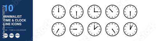 Minimalist Time Clock Line Icons Set, Calendar Symbols, Time Management Illustration, Svg Design, Line Art. with Vector