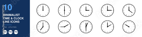 Minimalist Time Clock Line Icons Set, Simple Clock Illustrations, Time Management Design Elements