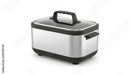 A modern stainless steel electric food warmer sits against a clean white background.