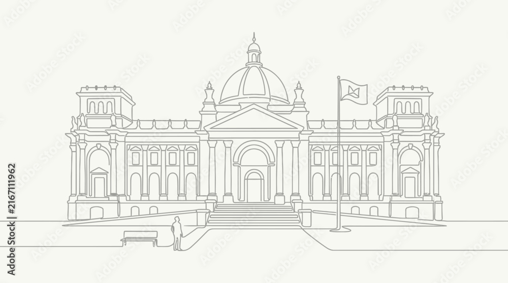 Fototapeta premium Neoclassical government building architectural line drawing.