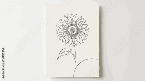 Hand drawn sunflower line art on white paper background.