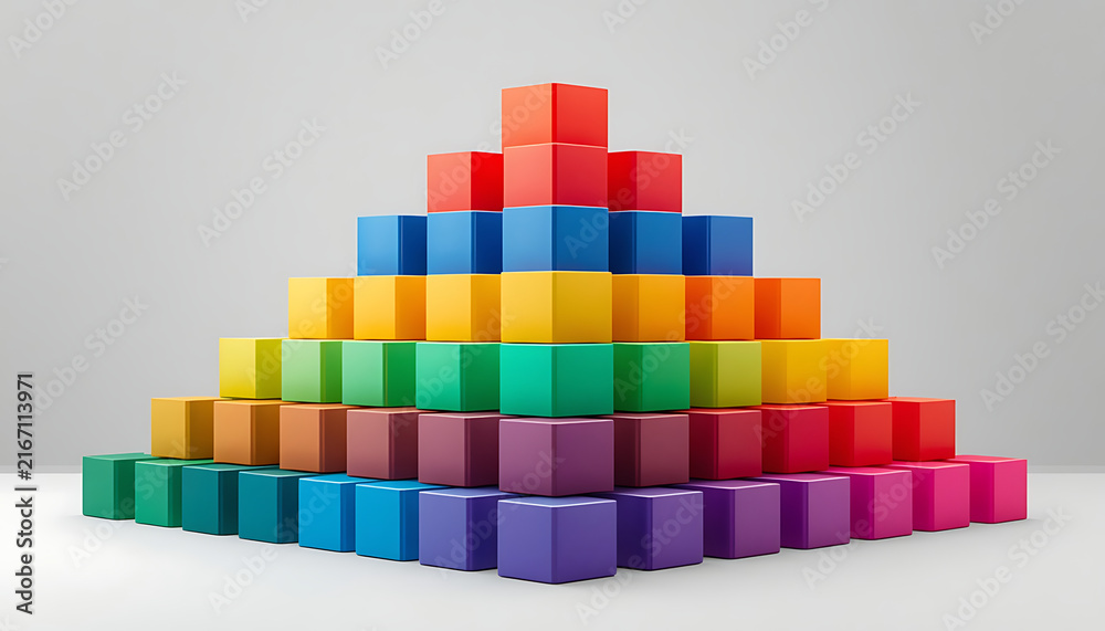 Naklejka premium Colorful geometric blocks forming pyramid shape.