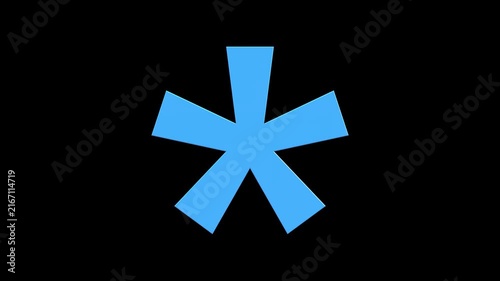 3D Blue Glass Asterisk Symbol Animation with Glitter Reflection Rotating on Black Background, Abstract Typography and Graphic Element