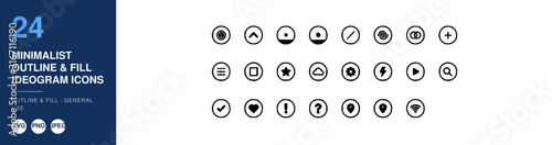 Ideogram Icons Set, Minimalist Outline and Fill Design, General Use Icons, Svg Vector Graphics, Simple Graphic Elements.