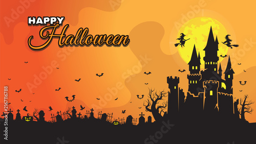 Halloween silhouette background vector illustration.