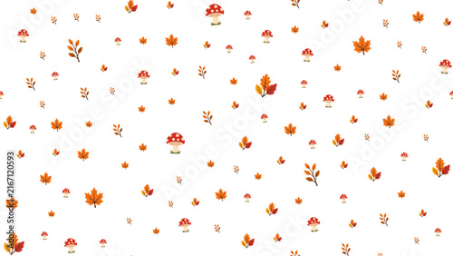 Autumn Botanical Leaves and Mushroom Seamless Pattern
