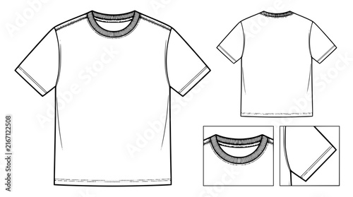 Cuadro en lienzo Blank White T Shirt Technical Fashion Sketch Vector Template Front and Back View