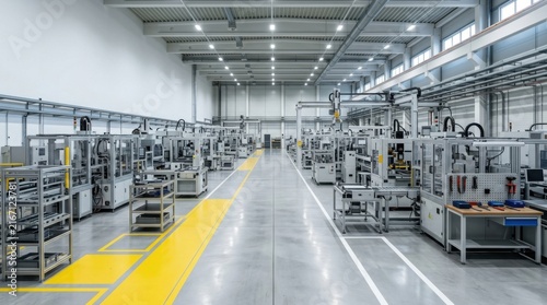Modern Empty Factory Floor with Automated Machinery