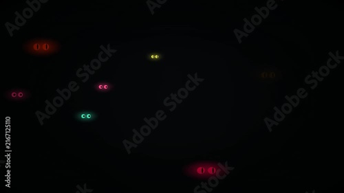 Colorful glowing pairs of eyes blinking in the dark Halloween loop background. Spooky glowing monster eyes in the dark, Halloween motion background