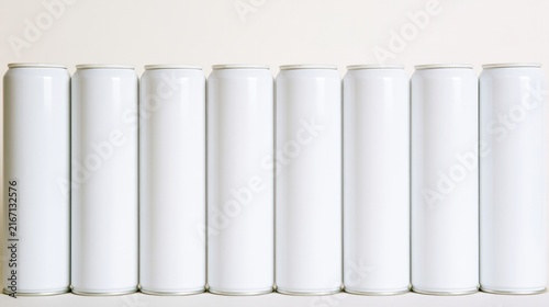 Hair spray cans stand alone on plain white