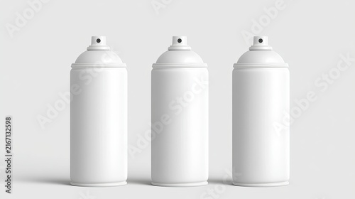 Hair spray cans stand alone on plain white