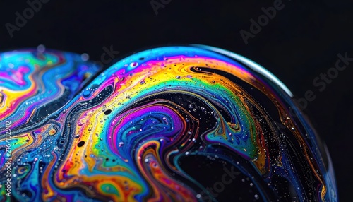 Vibrant colorful soap bubble close-up macro.