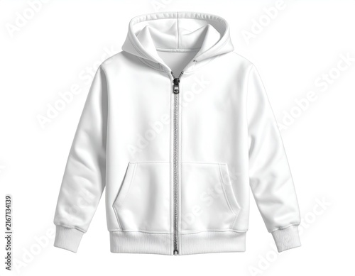 Unisex white zip-up hooded sweatshirt template