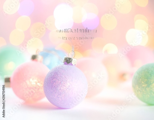 Vibrant glittery holiday baubles in close up.