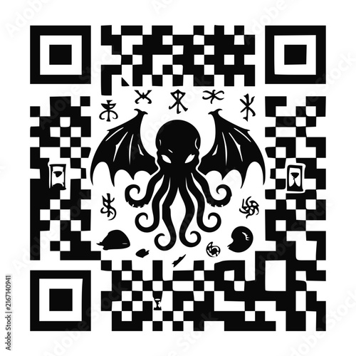 Foto Cthulhu monster and occult symbols QR code design