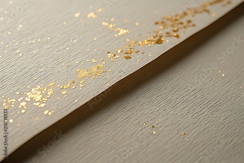 IA generated Japanese washi paper texture with gold leaf. Luxury stationery packaging background with soft diffused tactile detail.
