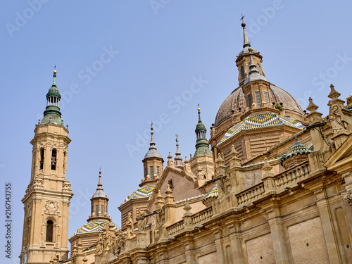 Konstfotografi Tower of Saint James, Torre de Santiago in Spanish, and Dome of the Cathedral Basilica of Our Lady of the Pillar, Catedral Basílica de Nuestra Señora del Pilar in Spanish