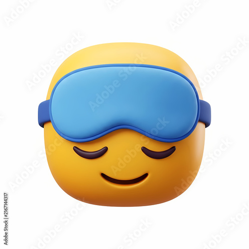 Yellow Face Emoji Wearing A Comfortable Blue Sleep Mask Represents Deep Relaxation And Nighttime Rest During A Peaceful Slumber Session To Promote Healthy Sleeping Habits For Tired People