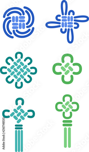 Konstfotografi Traditional Korean Knot and Tassel Decoration Set, Asian Ornamental Vector Illus