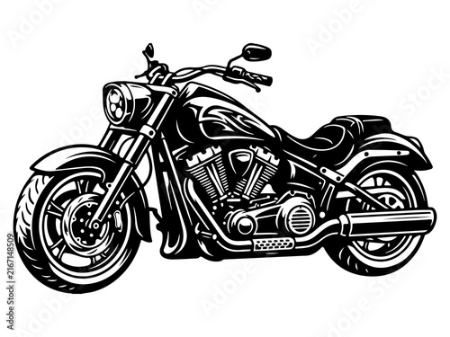 Fotografie Custom Cruiser Motorcycle Silhouette, Heavy Chopper Bike Icon, Vector Automotive