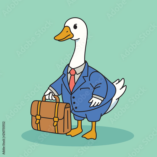 Cute Goose Businessman Carrying Briefcase Vector Illustration