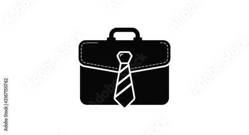 Obraz na plátně Briefcase with necktie a black vector silhouette on a white background attache