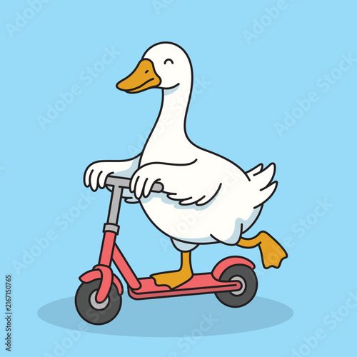 Cute Goose Riding a Scooter Vector Illustration