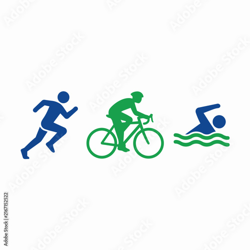 Triathlon Sport Icons with Running Cycling and Swimming Symbols for Athletic Event Design