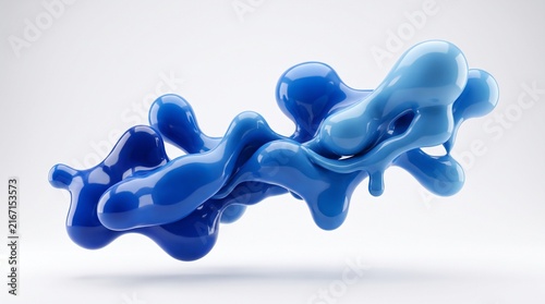Abstract blue liquid blob shape, glossy fluid splash isolated on white background