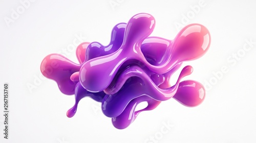 Abstract 3D fluid blob shapes with glossy purple and pink gradient liquid motion design.