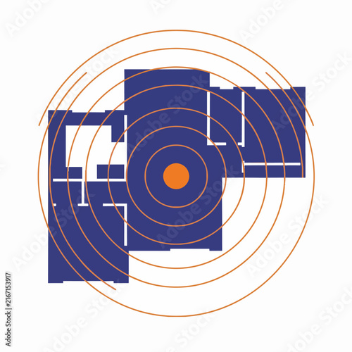 Floor Plan Layout with Concentric Circles Symbolizing Real Estate Location and Property Focus