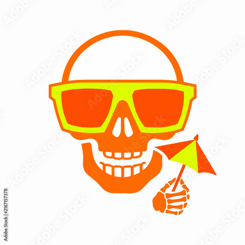 Summer Skull with Sunglasses and Cocktail Umbrella Vector Illustration, Vacation Concept